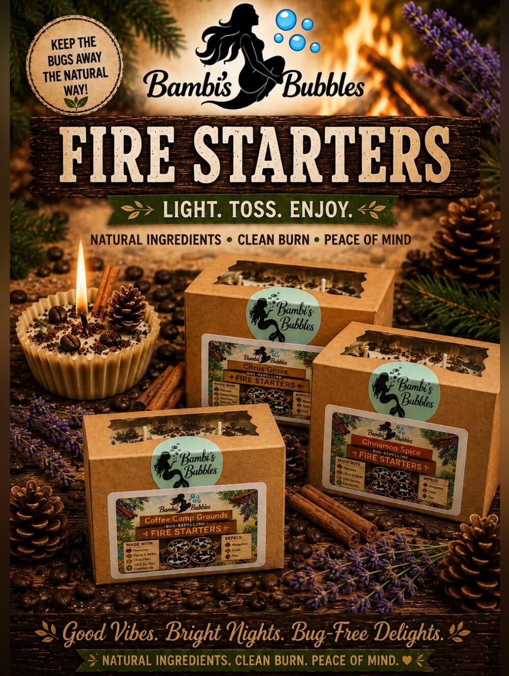 Restocked!! 4pack HandCrafted Aroma Fire Starters  Fireplace/ Fire Pit Time